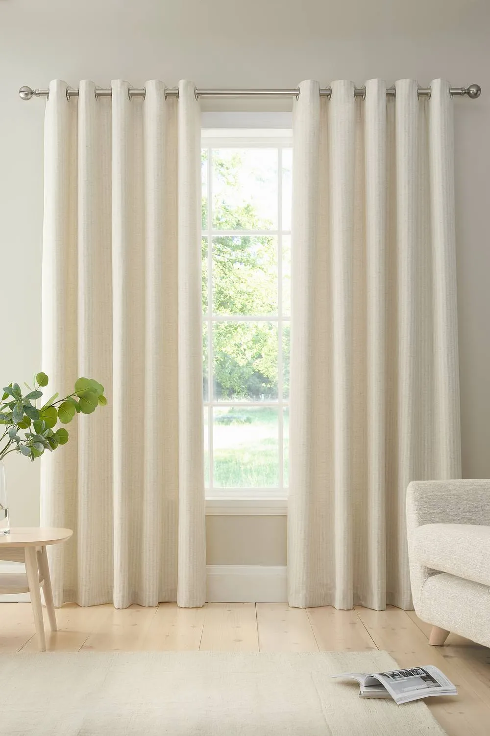 Bianca 'Chenille Stripe' Lined Eyelet Curtains in Cream