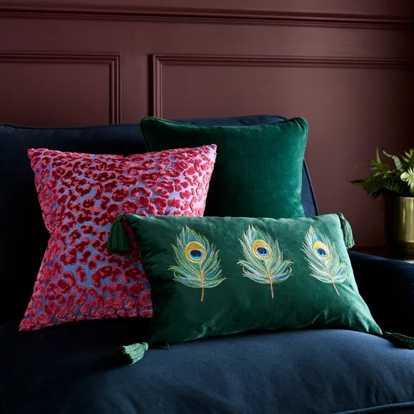 Embroidered Peacock Feather Rectangle Cushion 5