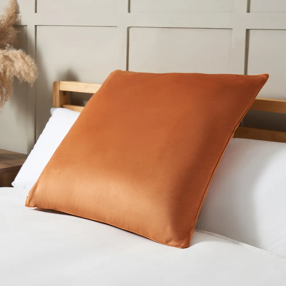 Large Velour Piped Cushion, Burnt Orange 1