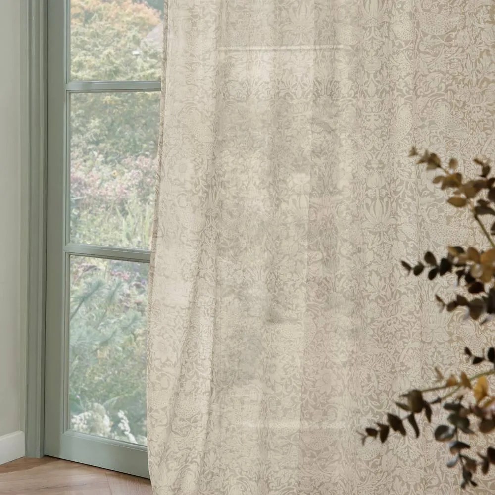 Morris & Co Strawberry Thief Sheer Curtain Panel in Cream 2