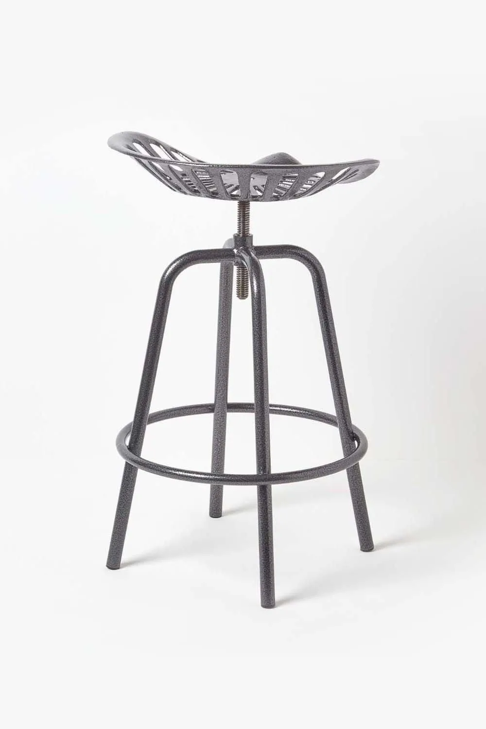 Homescapes Vintage Style Metal Adjustable Tractor Seat Bar Stool in Grey 5