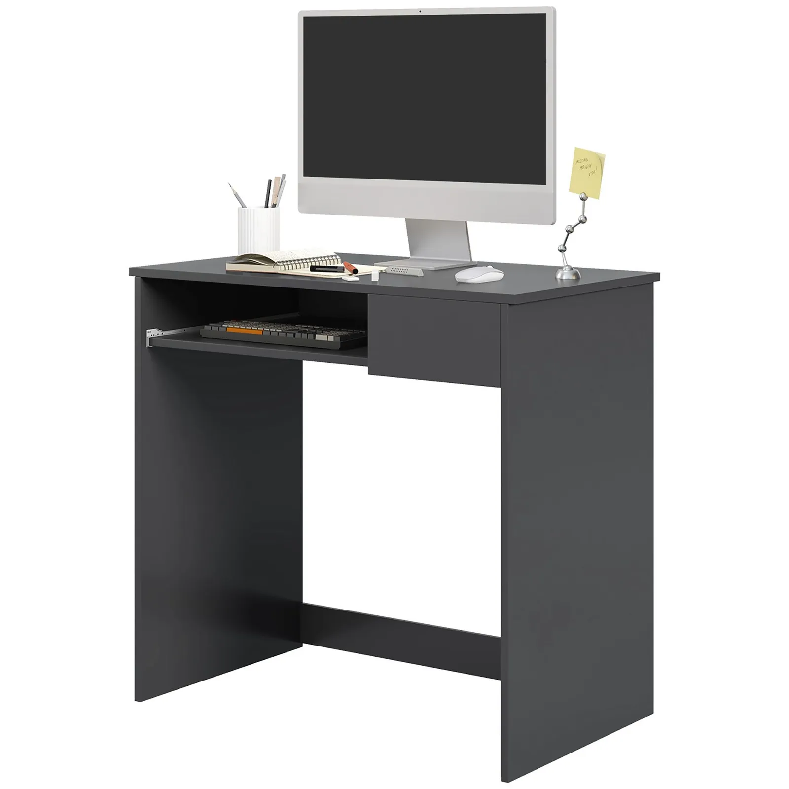 HOMCOM Compact Computer Table w/ Keyboard Tray Drawer Study Office Work in Grey 2