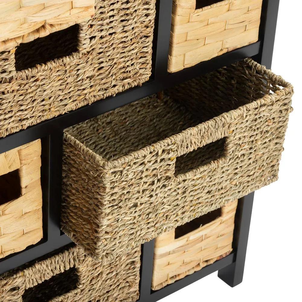 Statement Furniture Tetbury 8 Drawer Storage Unit Black with Hyacinth & Seagrass Baskets 3