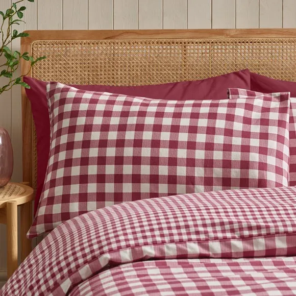 Catherine Lansfield Gingham 100% Brushed Cotton Duvet Cover & Pillowcase Set 4