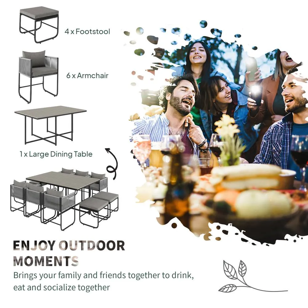 OUTSUNNY Rattan Dining Set, Garden Table & Chair Sets w/ Space-saving Design in Grey 4