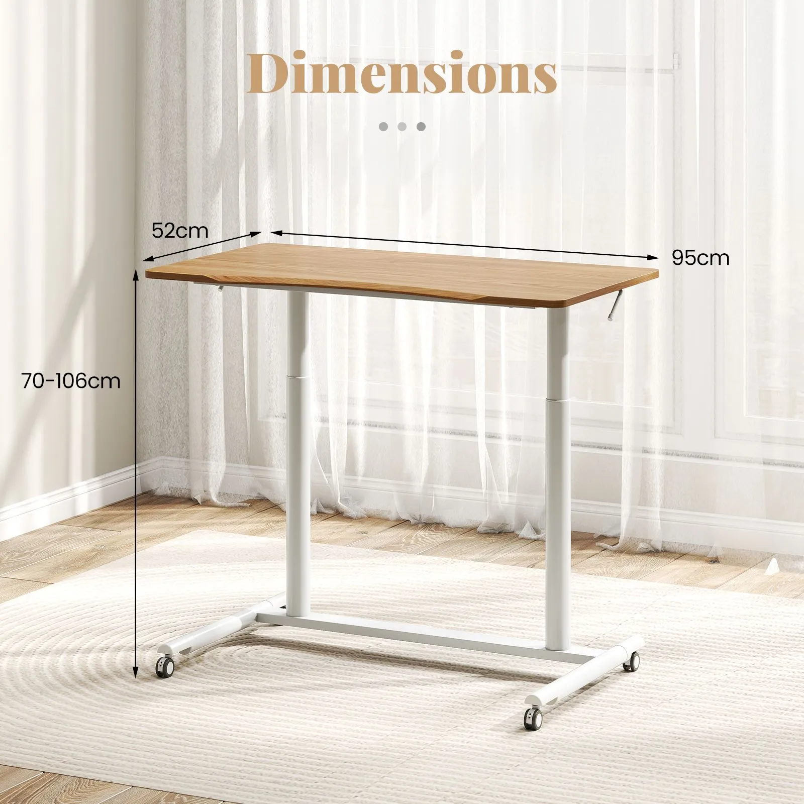 Costway Mobile Standing Desk C-Shaped Sit Stand Desk w/Adjustable Height in Natural 2