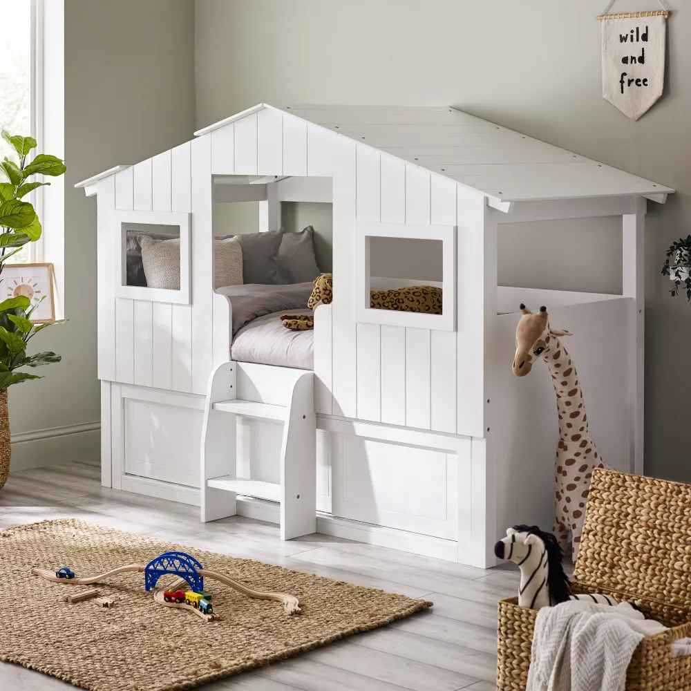 Acorn - Single - Treehouse Mid Sleeper Bed with a Storage Unit - White - Wood - 3ft