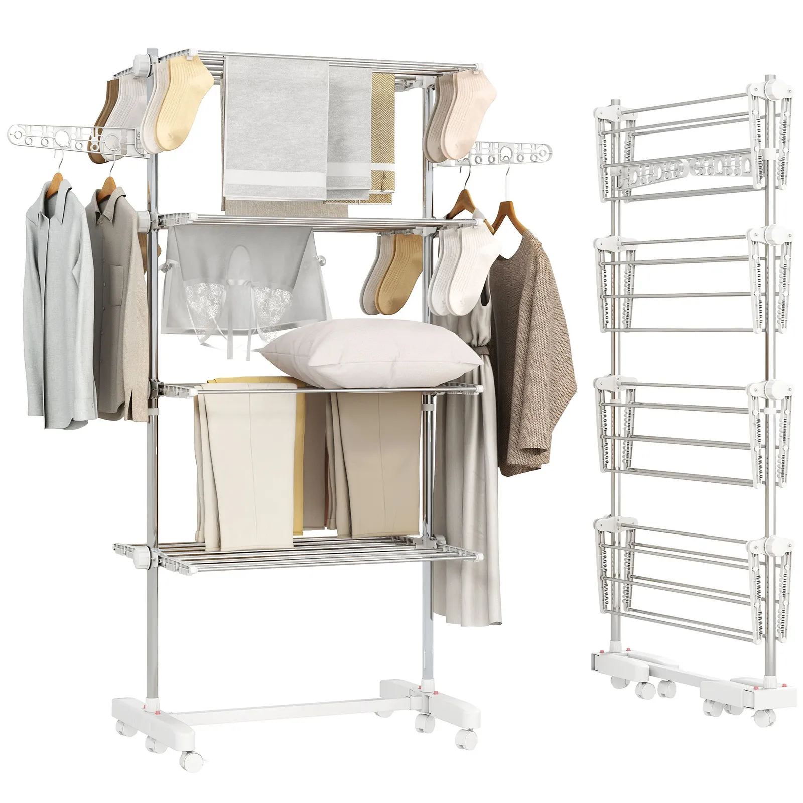 HOMCOM Large Clothes Airer Stainless Steel Clothes Drying Rack White in Silver 2