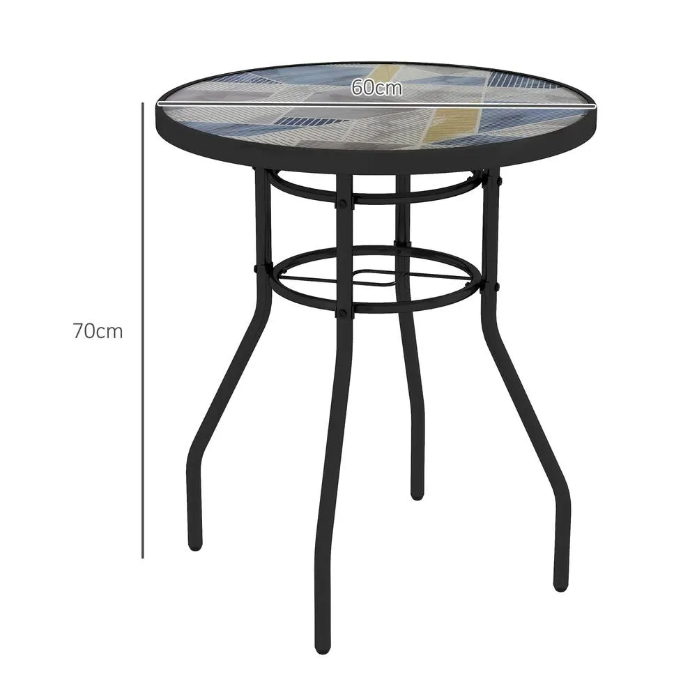 OUTSUNNY Garden Table with Glass Printed Design for Outdoor 3