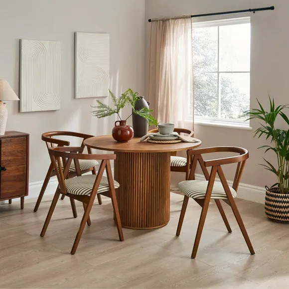 Ansel Set of 2 Wishbone Dining Chairs, Striped Fabric 2