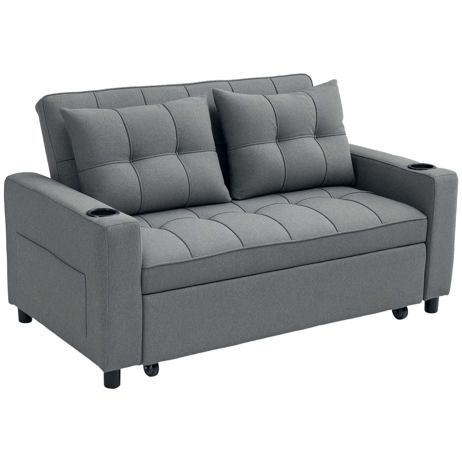 HOMCOM 2 Seater Pull Out Sofa Bed with Pockets for Living Room in Dark Grey 2