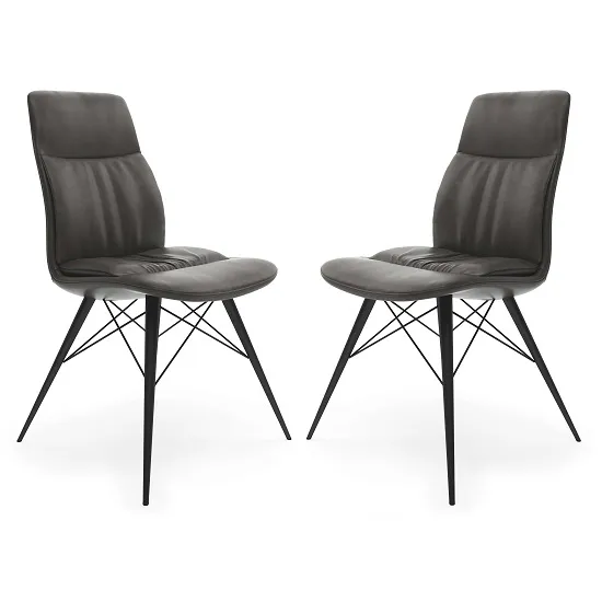 Ardoch Faux Leather Dining Chair In Antique Grey In A Pair