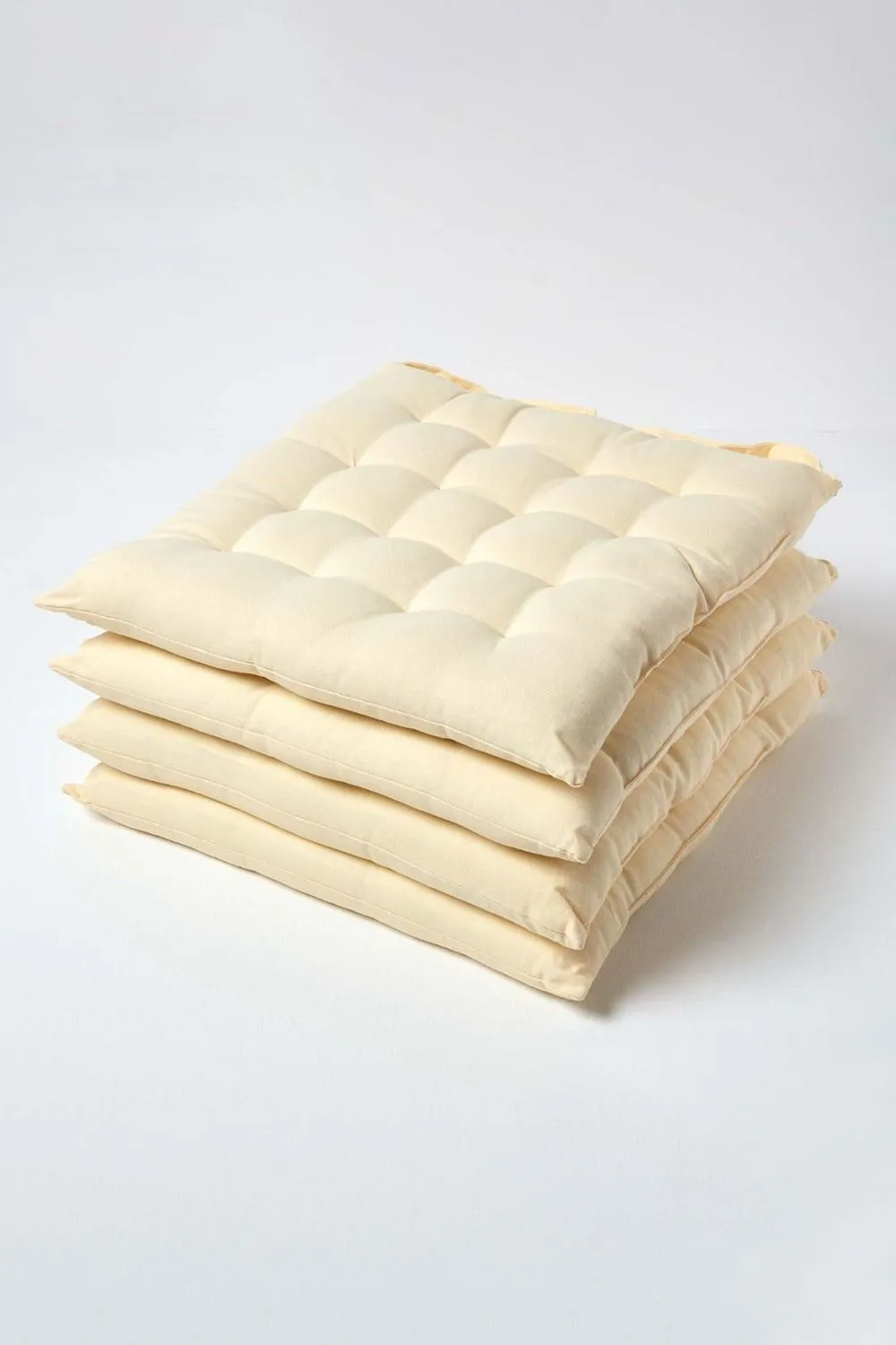 Homescapes 4 Pack Seat Pads Luxury 100% Cotton Indoor Outdoor Garden Cushion, 40cm in Cream
