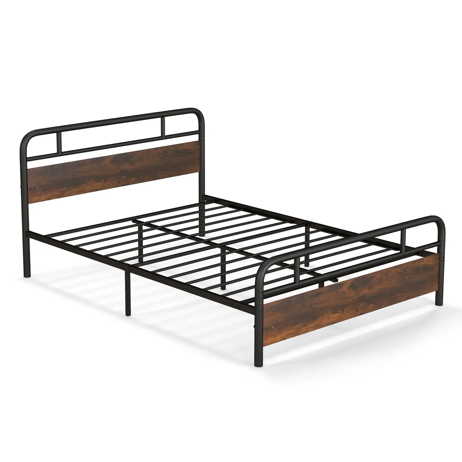 Costway Industrial King Size Bed Frame Heavy-duty Platform Bed in Dark Brown
