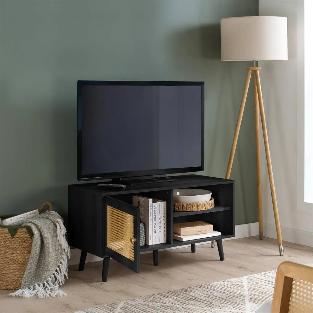 Birlea Croxley Small TV Unit Black Rattan Entertainment Stand 2