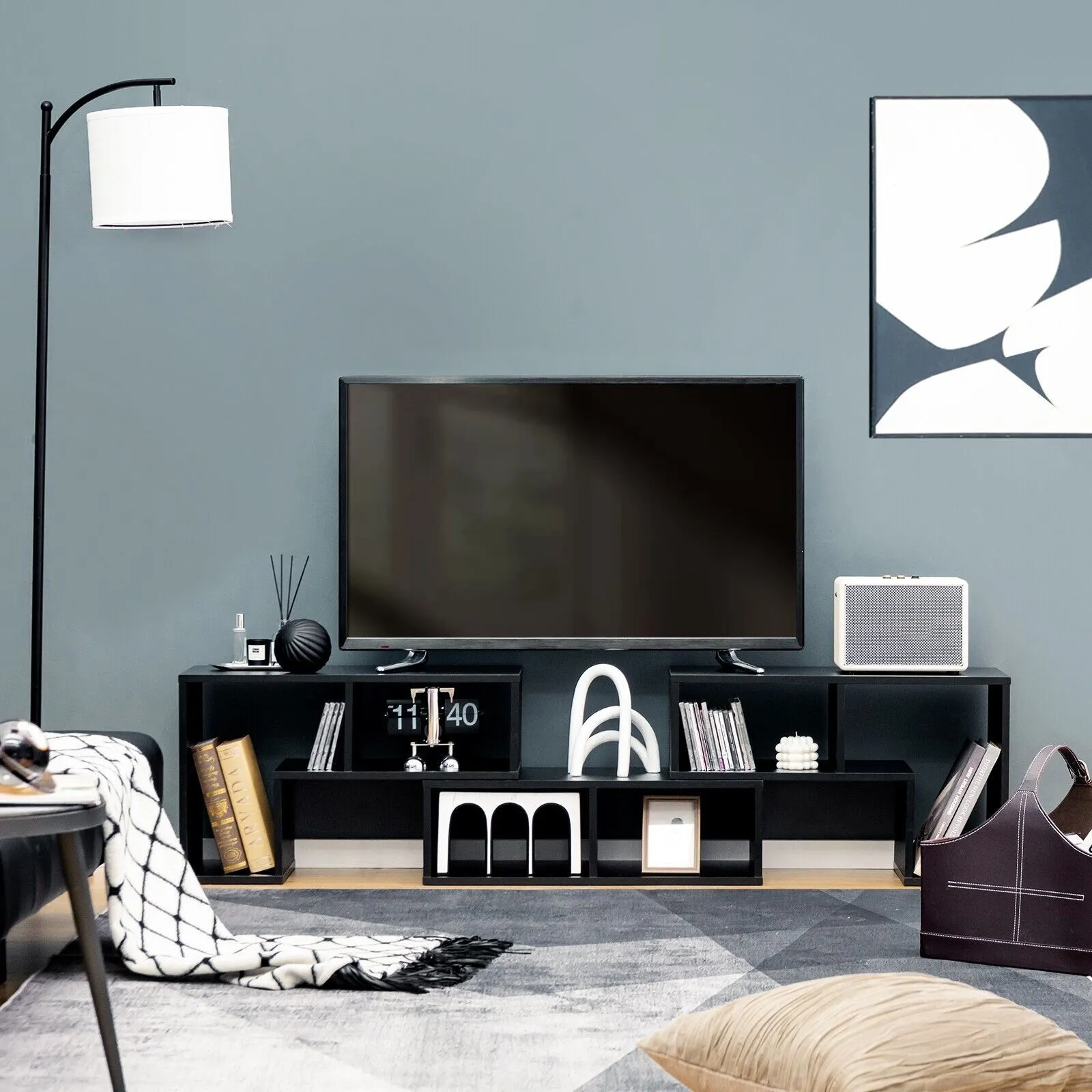Costway 3 Pieces Free Combination TV Console Stand Modern Bookcase in Black 2