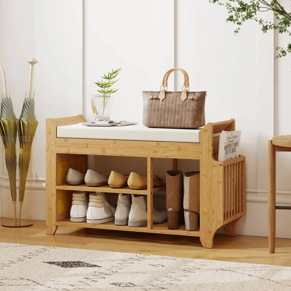 HOMCOM Shoe Bench Cushioned Seat 80 cm in Natural