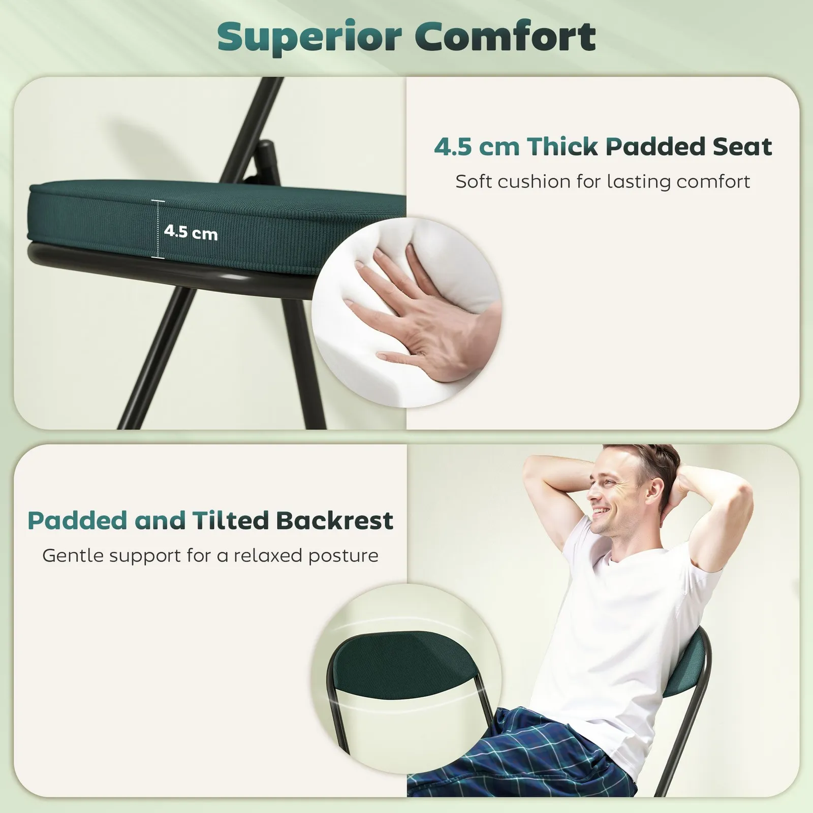HOMCOM Folding Chairs Set of 4 with Cushioned Seat, Steel Frame in Teal 4