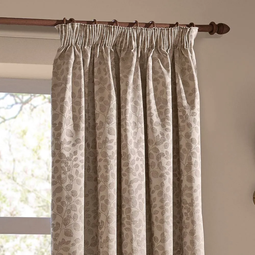 Wylder Grace Leaf Jacquard Fully Lined Pencil Pleat Curtain Pair in Nude 4