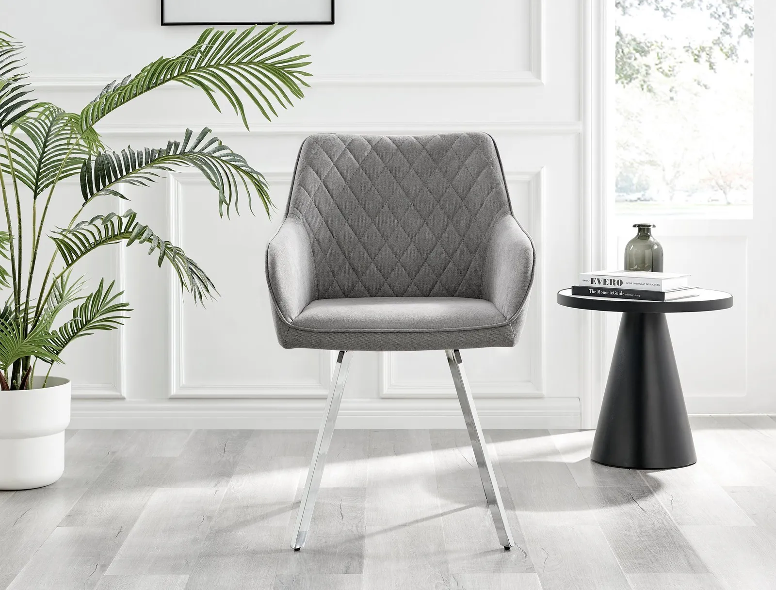 FurnitureboxUK Set of 2 Falun Deep Padded Dining Chairs Upholstered in Soft & Durable Fabric With Silver Chrome Legs in Light Grey 2