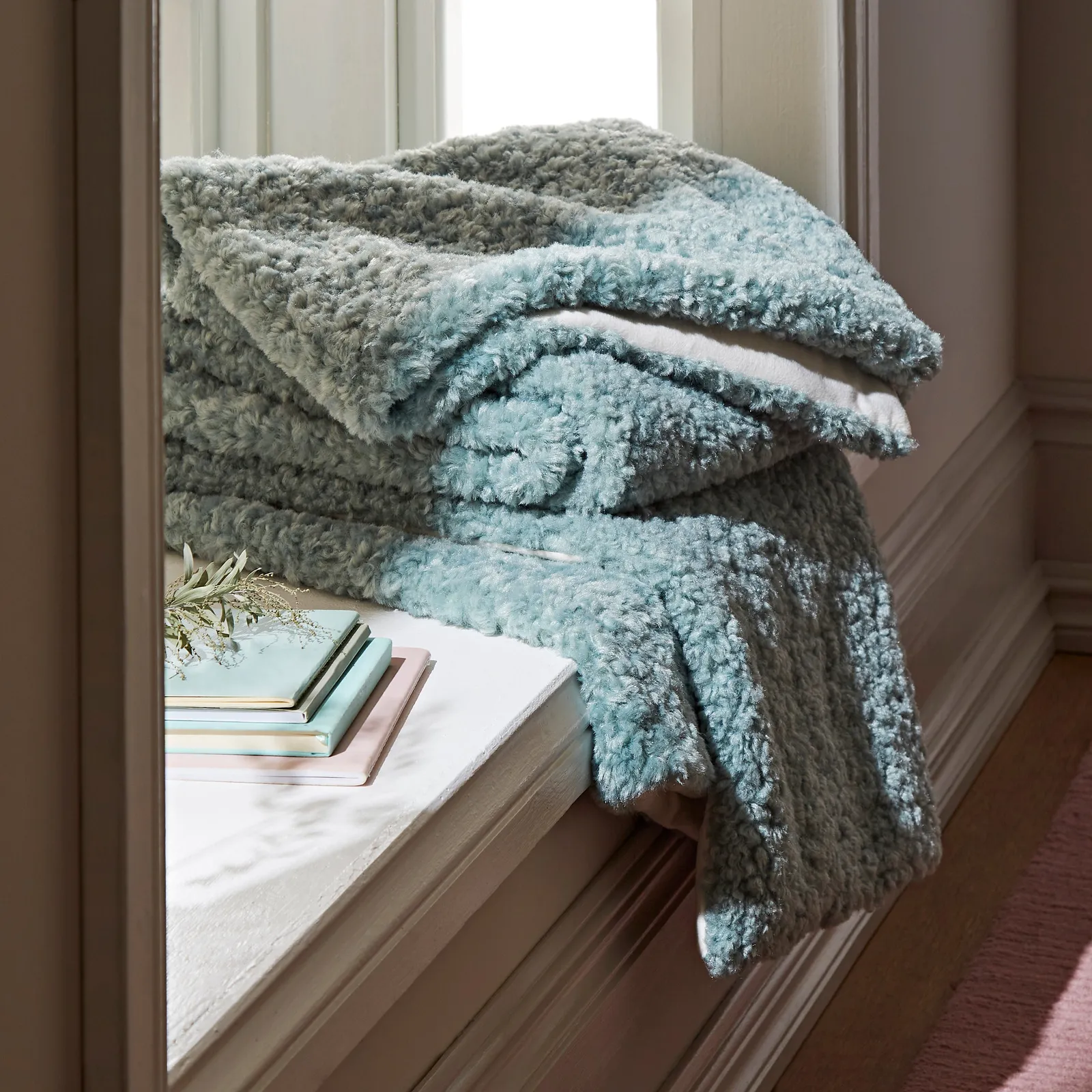 Wool Look Throw Blue