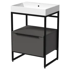 Wickes Rimini Onyx Grey Black Frame Freestanding Vanity Unit & Basin - 850 x 600mm