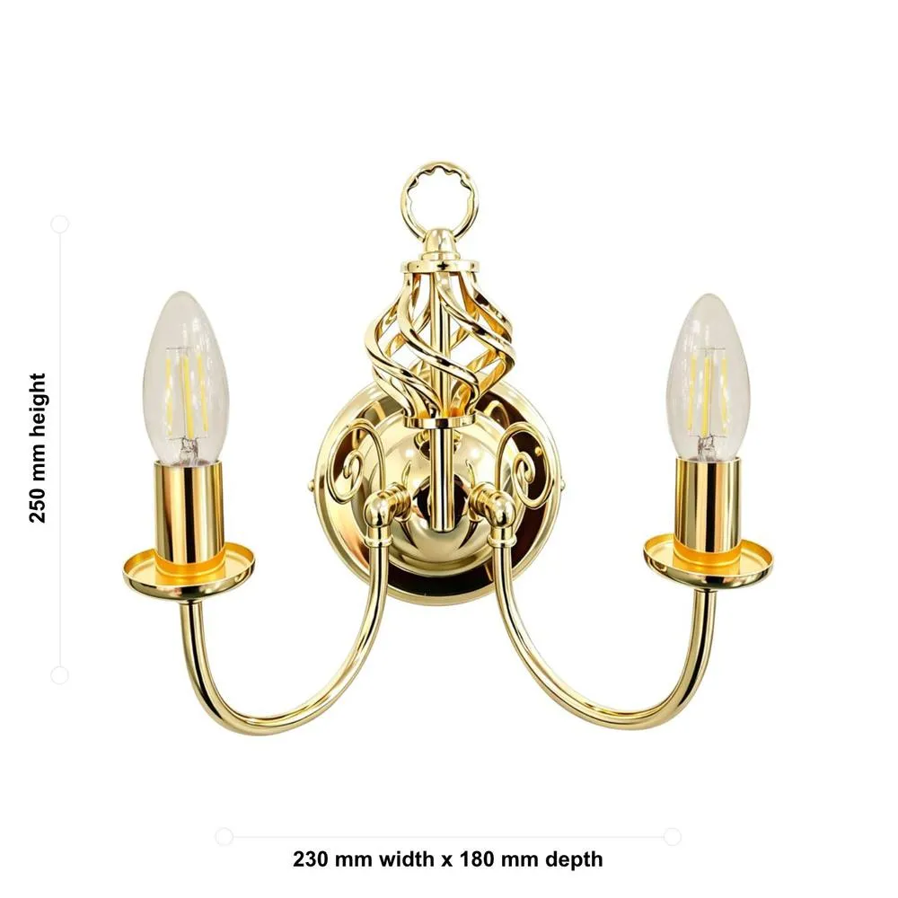 First Choice Lighting Barley Twist - Polished Brass Wall Light in Gold 4