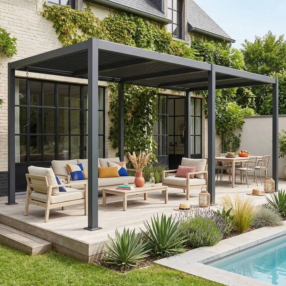 sweeek Louvered pergola aluminium & steel 6 x 3m in Dark Grey 3