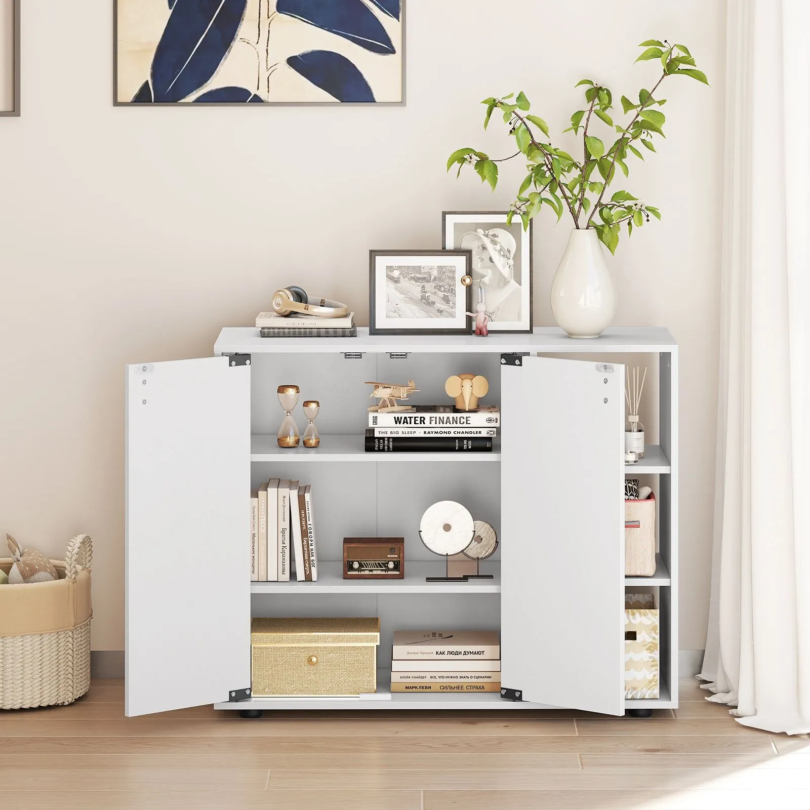 Costway 3-Tier Shoe Storage Rack Shoe Cabinet with Doors in White 5