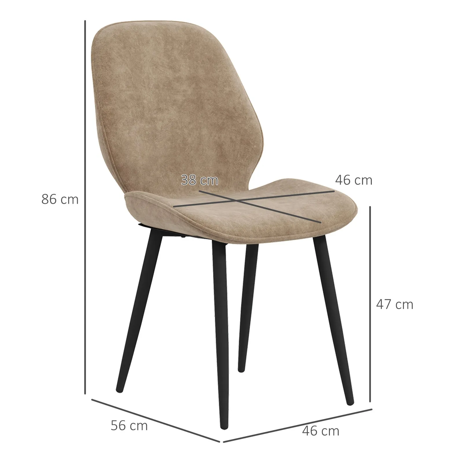 HOMCOM Dining Chairs Set of 2, Upholstered Kitchen Chairs with Metal Legs in Brown 3