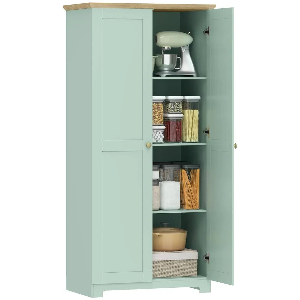 HOMCOM 172cm Wooden Storage Cabinet Cupboard With 4 Shelves in Light Green 2
