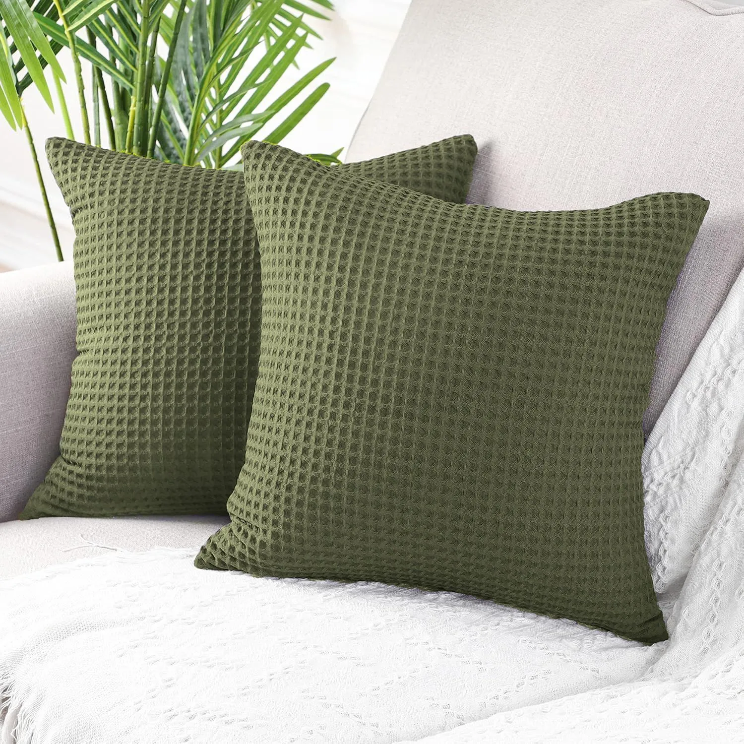 Allure Bath Fashions Hotel Waffle Cushion Covers Two Pack in Khaki