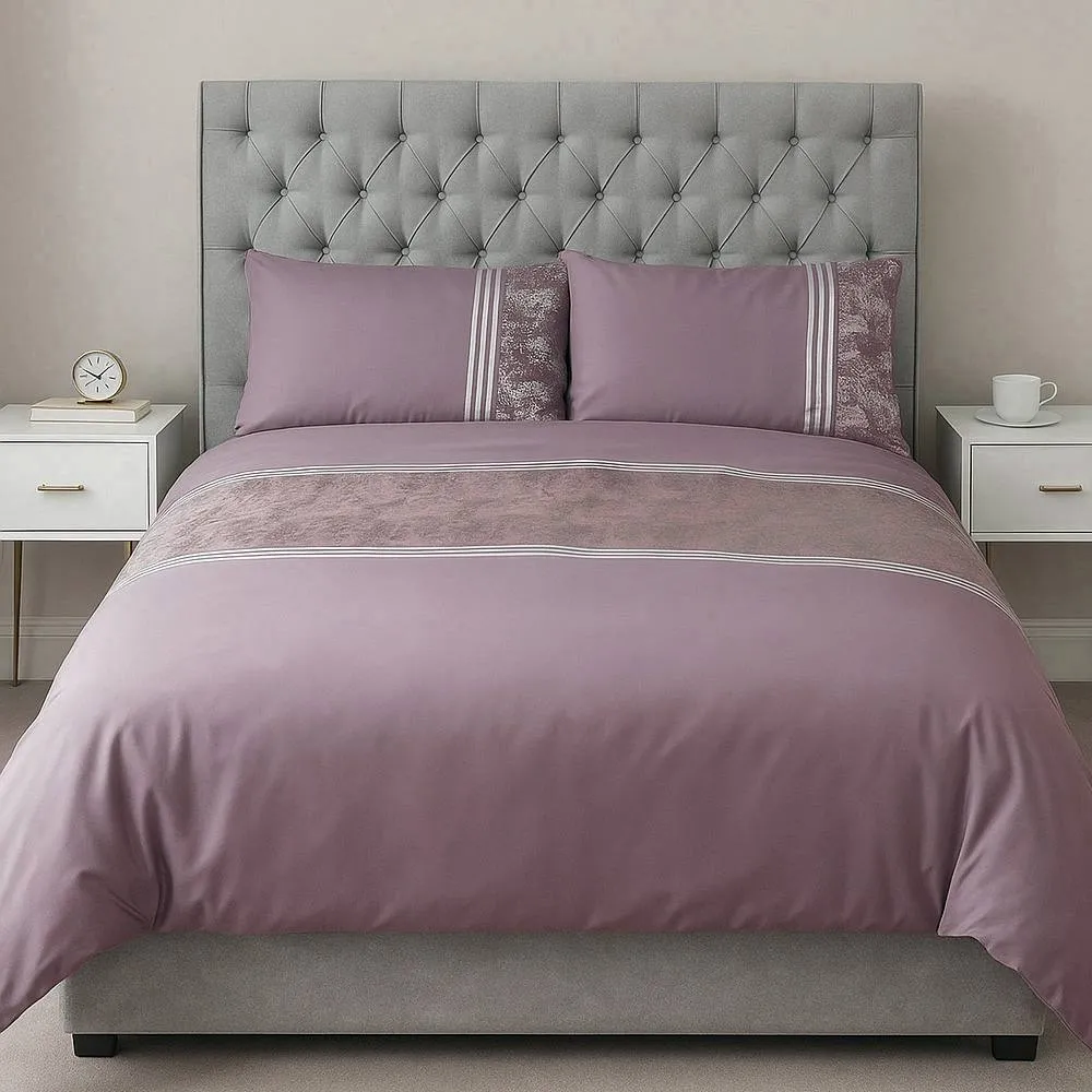 Voltico Mauve Velvet Panel Duvet Set - Single, Double & King