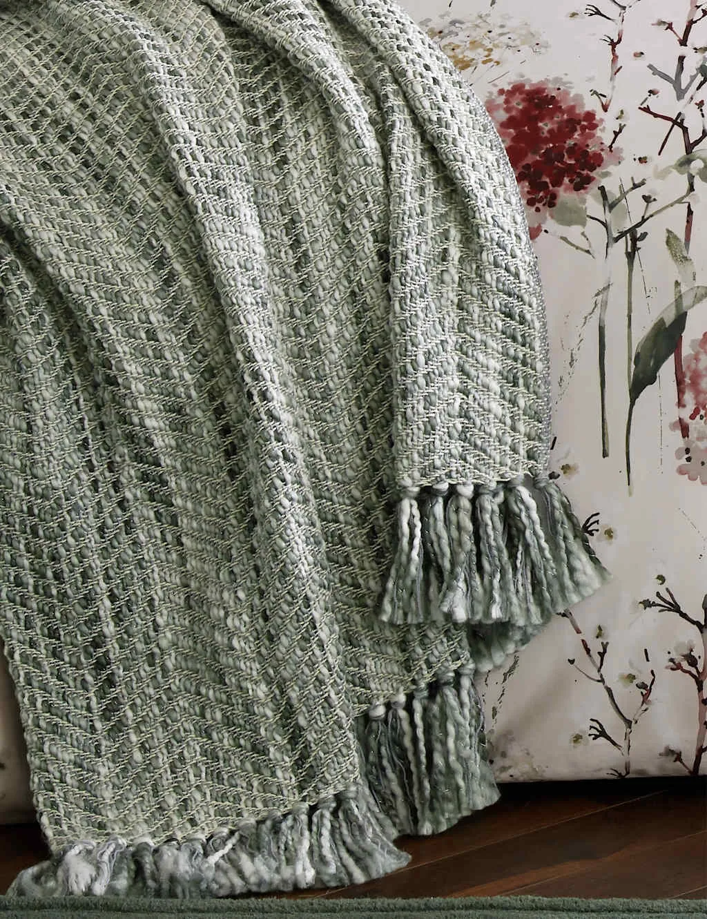 Laura Ashley Cotton Blend Liberton Throw Green Mix