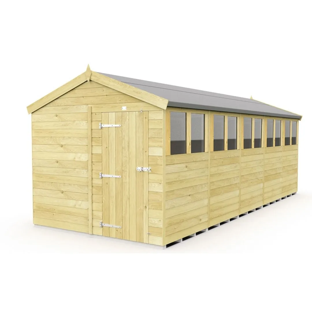 Buttercup Farm 8 x 20 Feet Apex Shed - Single Door W/ Windows - L592 x W231 x H217 cm in Brown