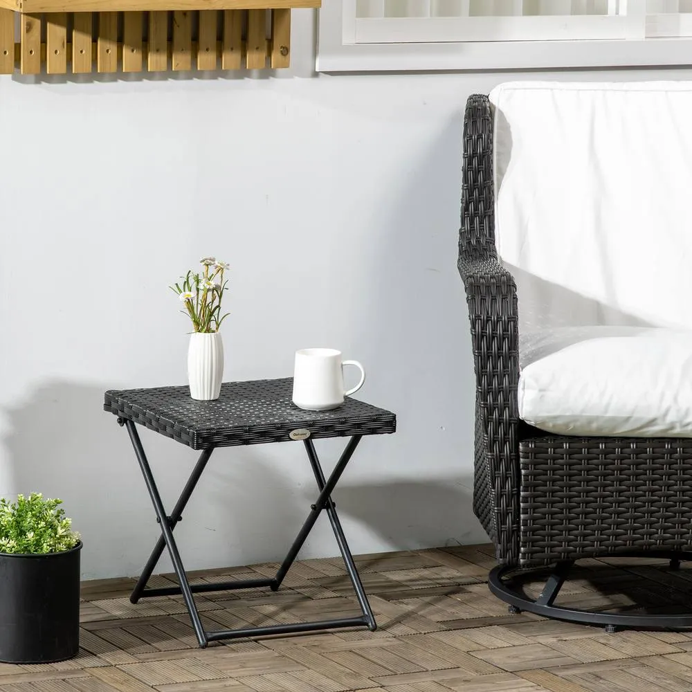 OUTSUNNY Folding Square Rattan Coffee Table w/ Steel Frame Bistro Garden in Black 1