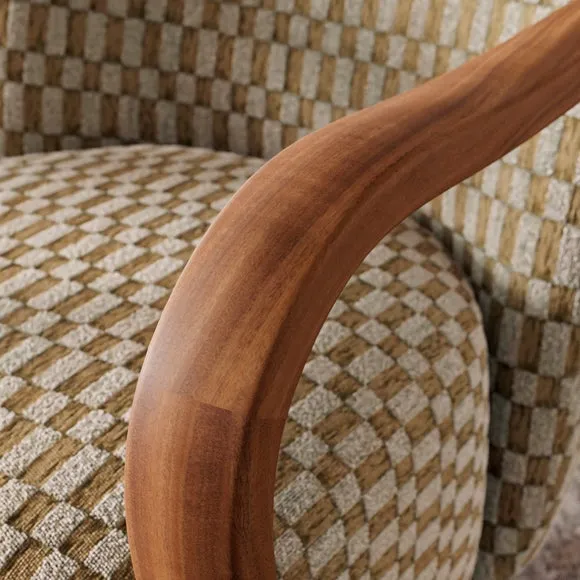 Clara Checkerboard Chenille Wooden Arm Accent Chair 4