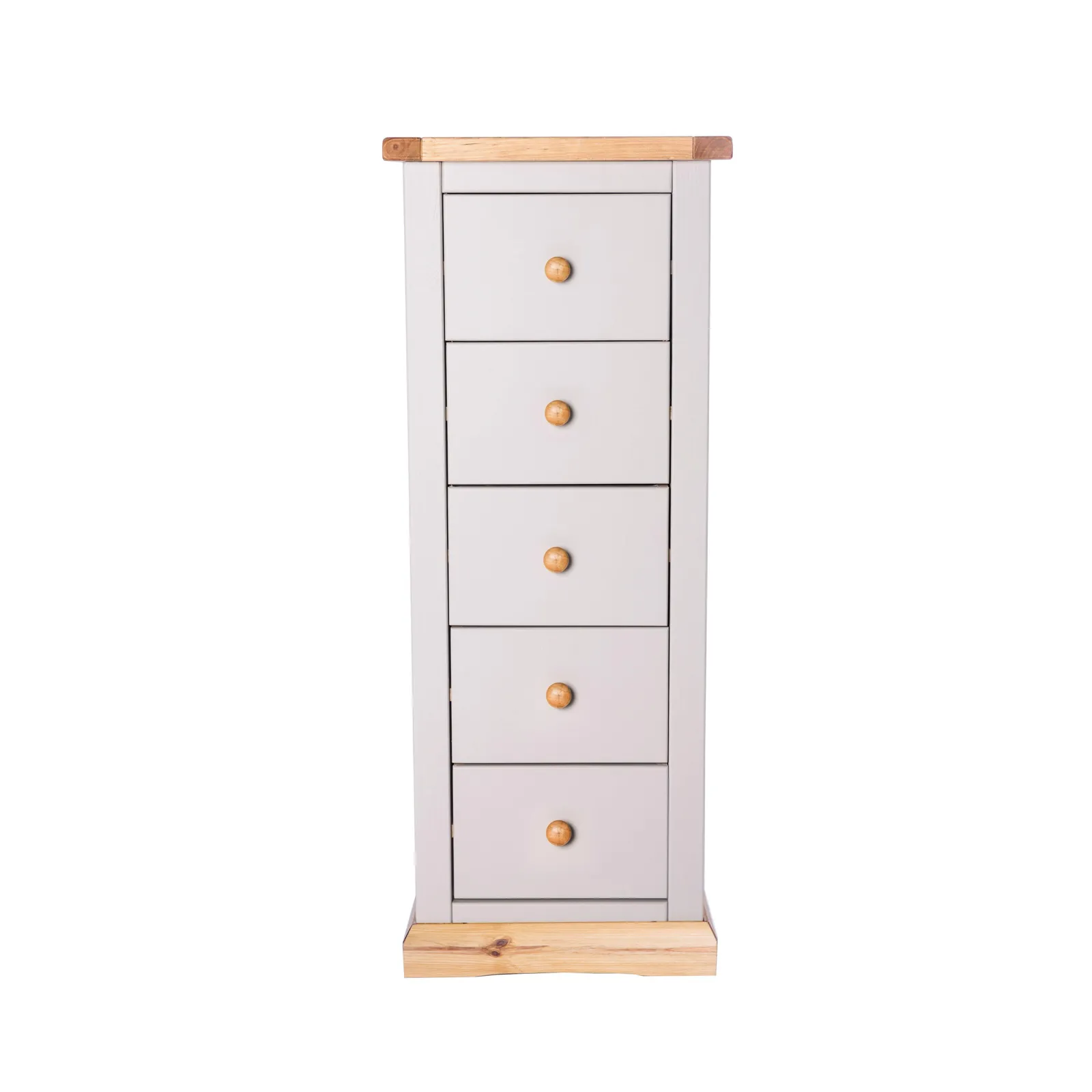 Cabinet Bits Bomporto 5 Drawer Narrow Chest of Drawers Wood Knob in Light Grey
