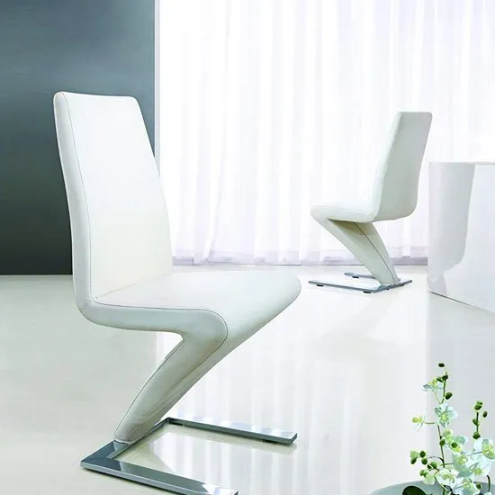 Demi Z Dining Room Chair In White With Chrome Feet
