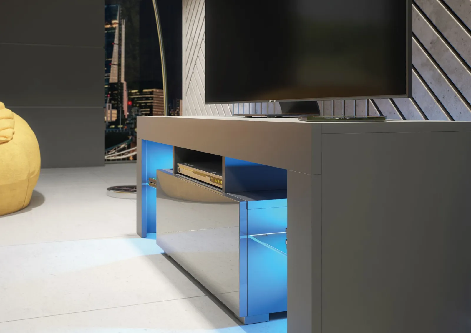 Creative Furniture Floe TV Unit 130cm - A Sleek & Elegant Cabinet with Gloss Doors & LED Lights in Dark Grey 5