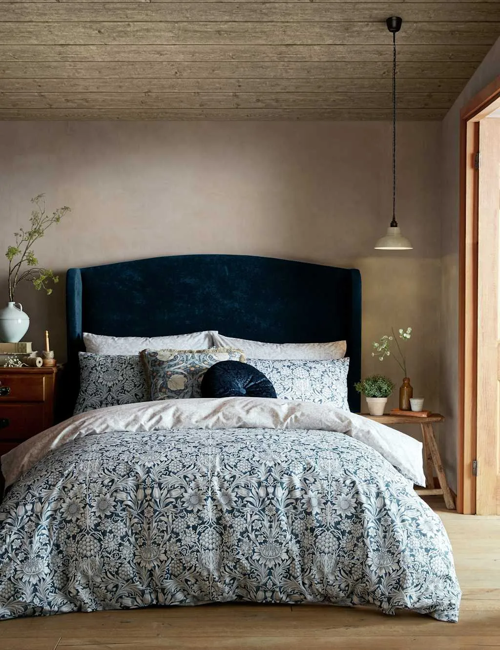 William Morris At Home Sunflower Pure Cotton Bedding Set Blue Mix