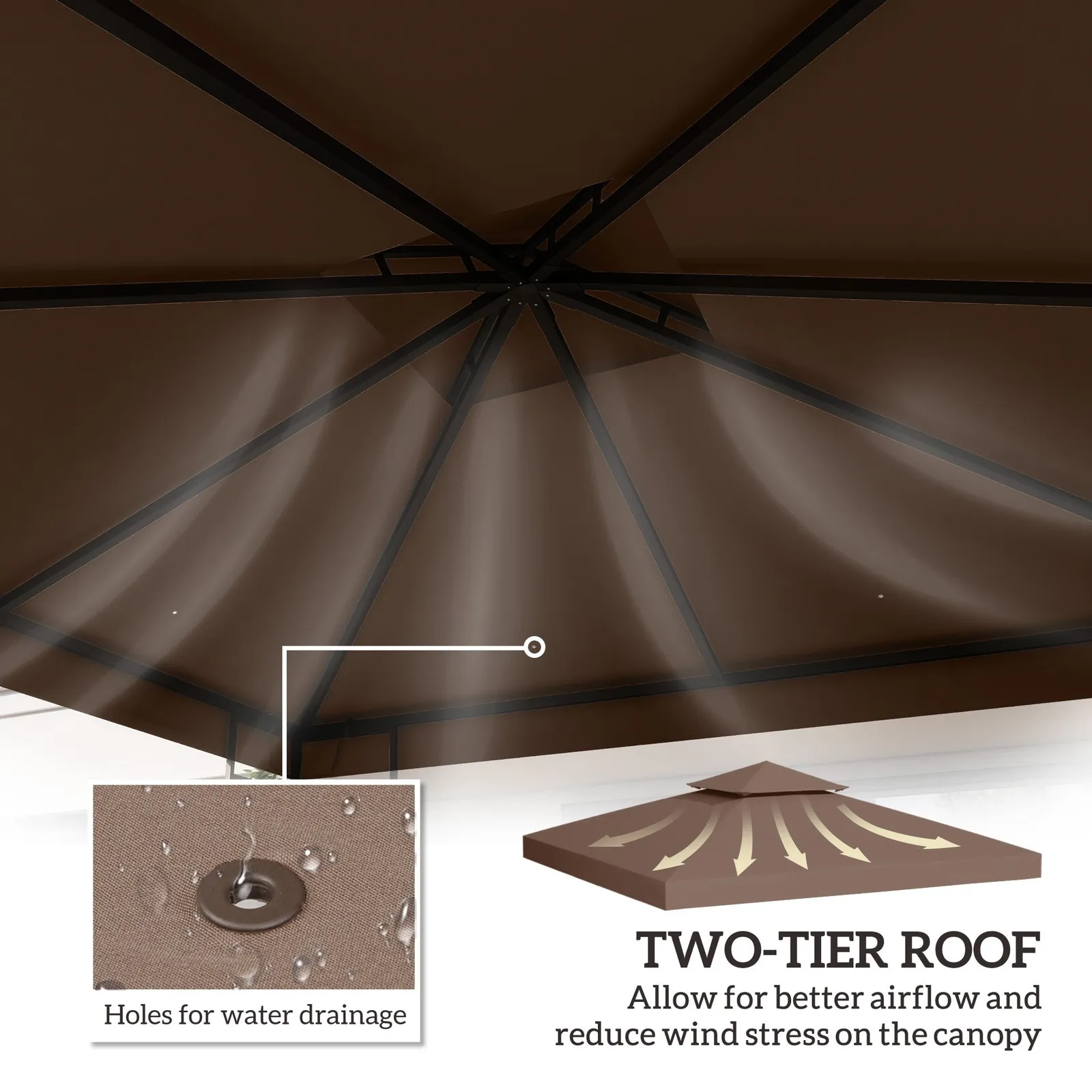 OUTSUNNY 3(m) 2 Tier Garden Gazebo Top Cover Replacement Canopy Roof in Bronze 4