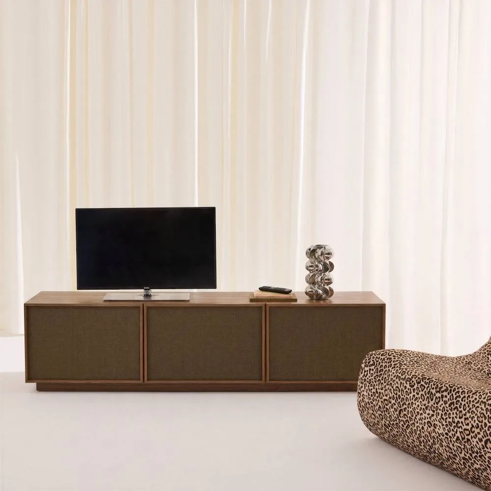 sweeek TV stand 3 doors 180cm wood decor & fabric in Dark Brown