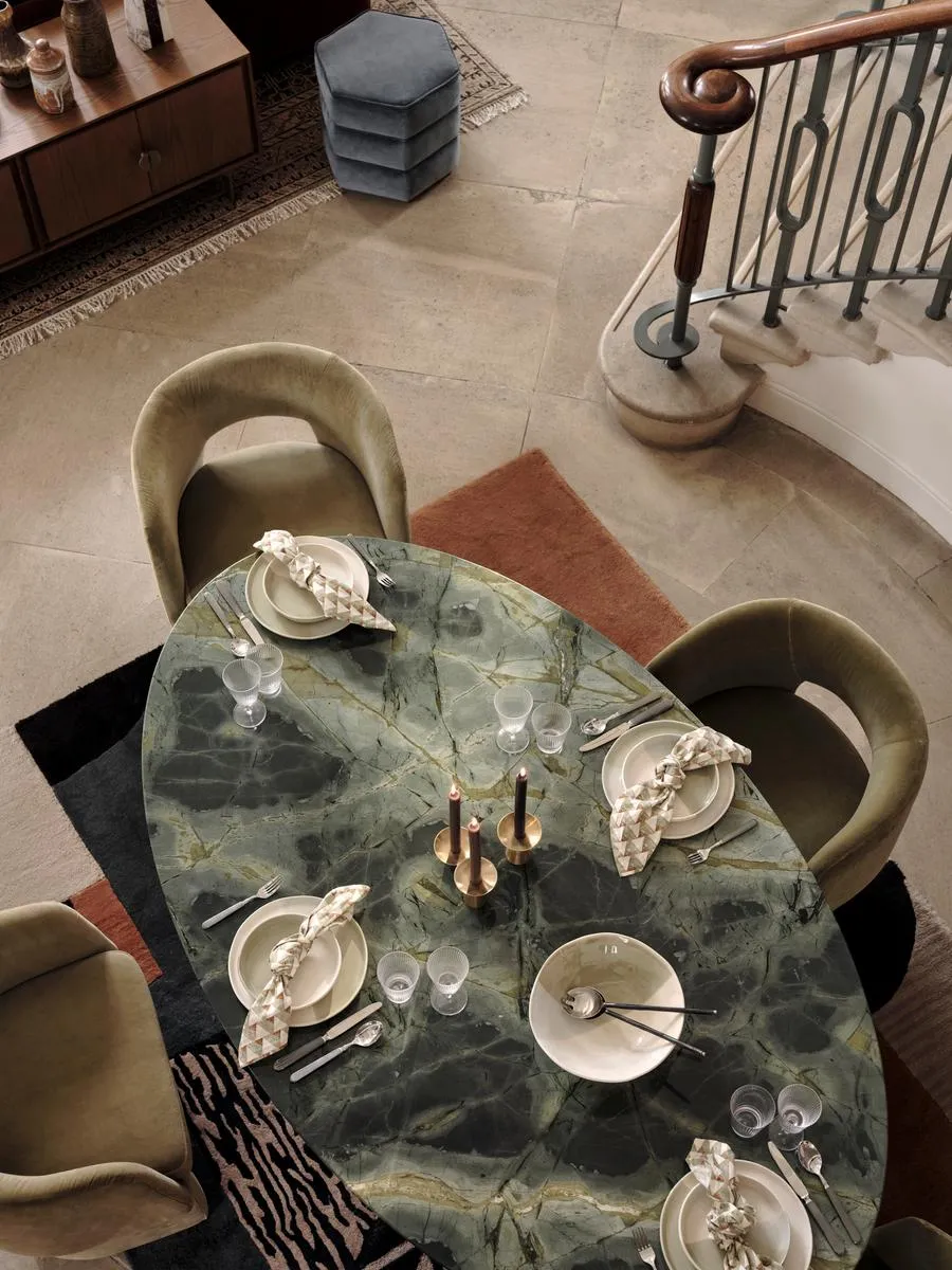 Murcell Oval Dining Table, Brazilian Green Marble