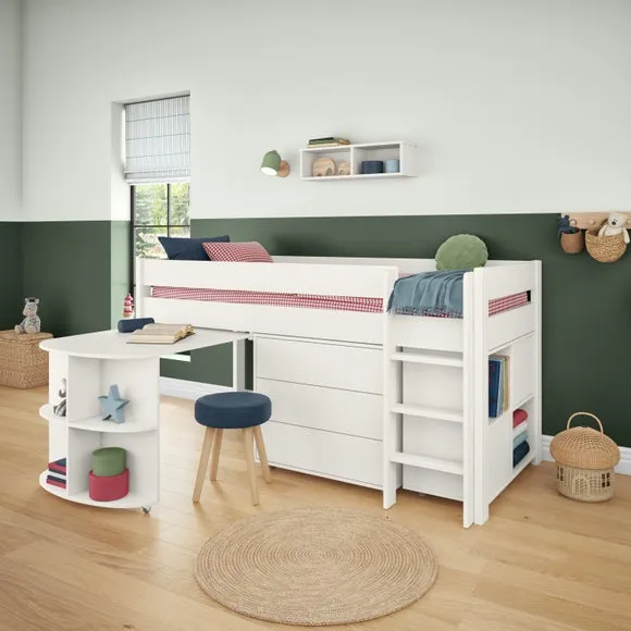 Uno Midsleeper With Pull Out Desk Chest of Drawers and Cube Unit Pine 3