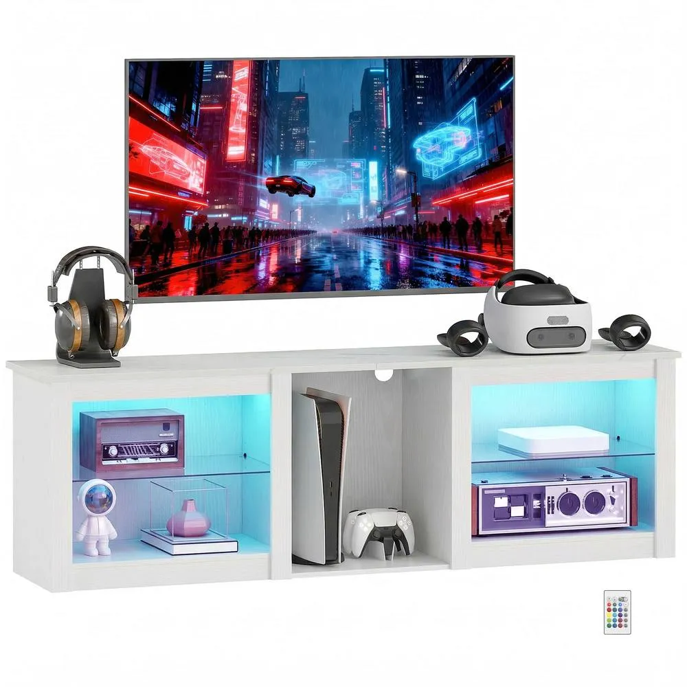 HOMCOM 160cm TV Unit w/ LED Lights for 70in TV Modern TV Stand Cabinet in White 2