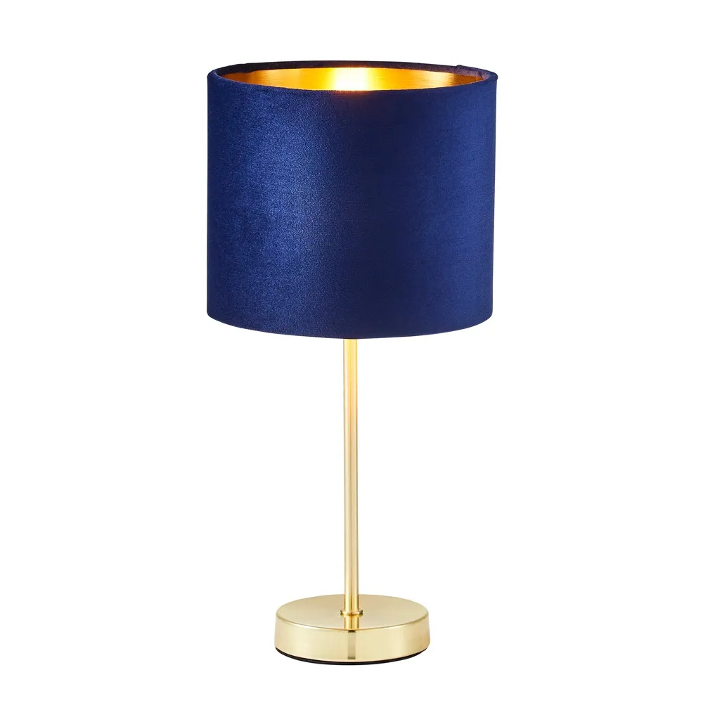 Velvet Table Lamp, Navy and Brass 1