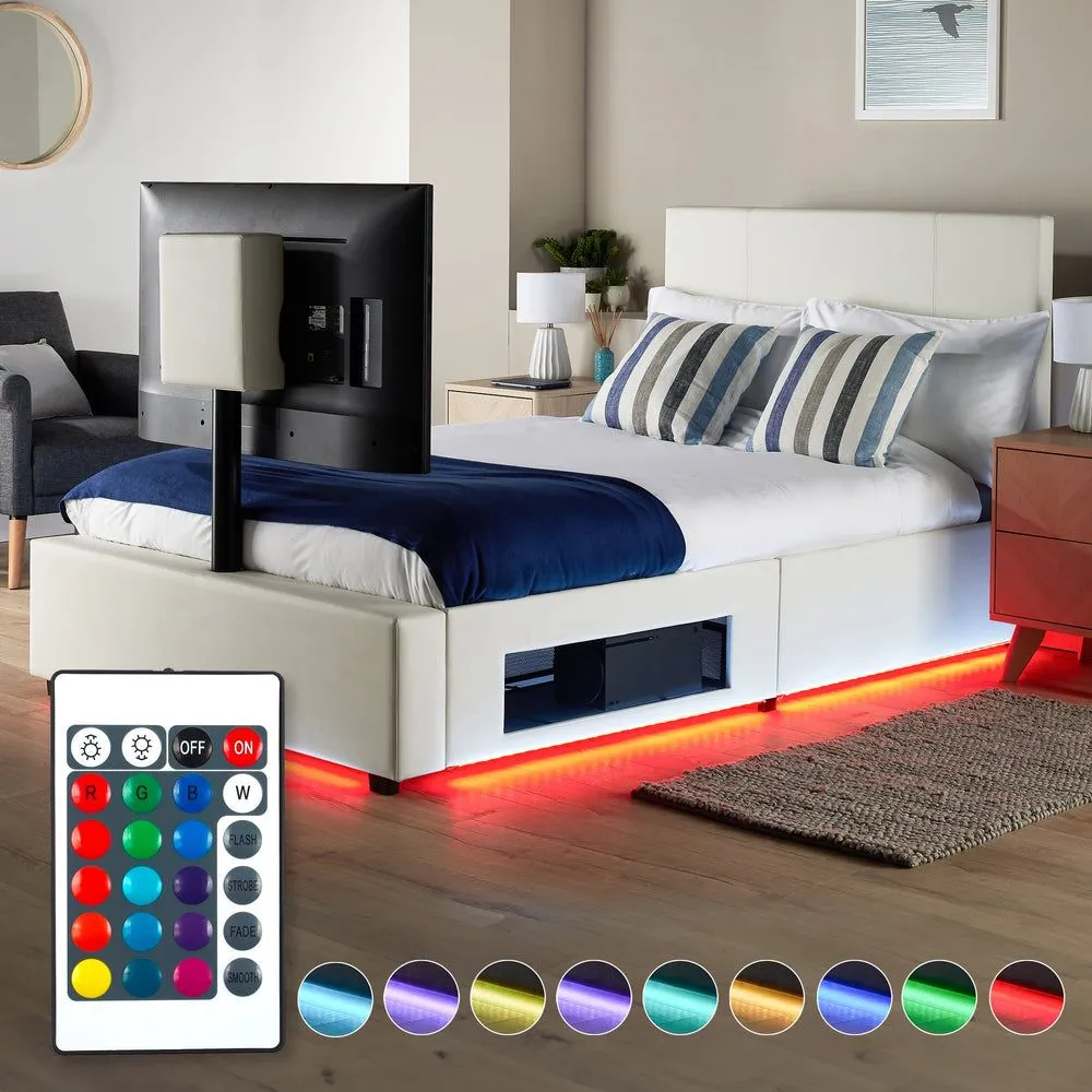 X Rocker AVA Upholstered TV Bed with Underbed Storage & LED Lights in White 5