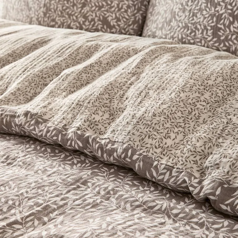 Yard Perrie Leaf Muslin 100% Cotton Duvet Cover Set in Taupe 4
