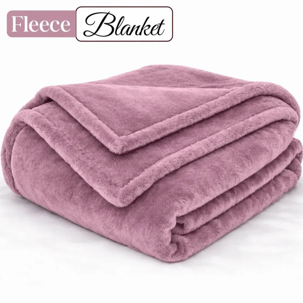 Pamposh Extra Large Flannel Fleece Blanket Reversible Bed & Sofa Throw in Pink